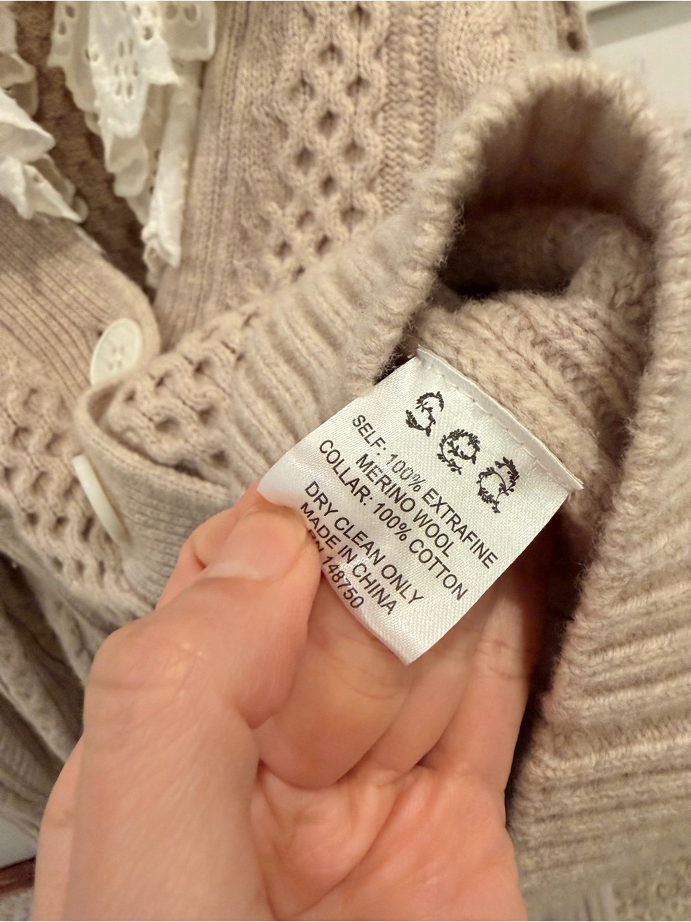 Sea NY- Women's Cream Cable Knit Button Cardigan Sweater - Picture 5 of 6